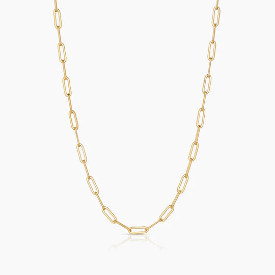 Gold chain necklace on a white background