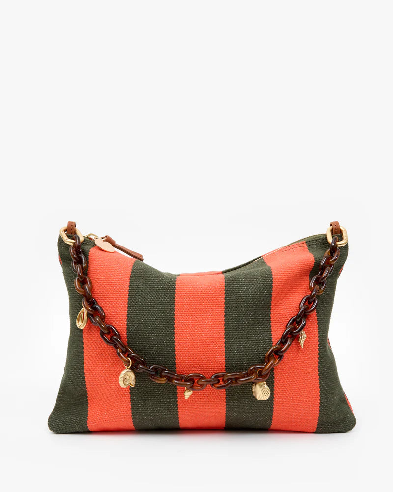 Flat Clutch with Tabs front view with bag strap with charms