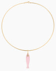 Fortuna Pink Jade Fish Charm on collar