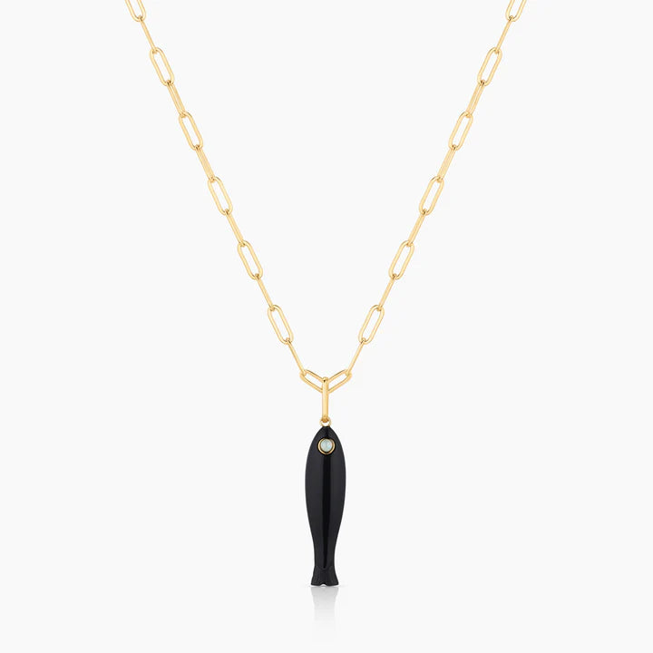 Fortuna Onyx Fish Charm on chain