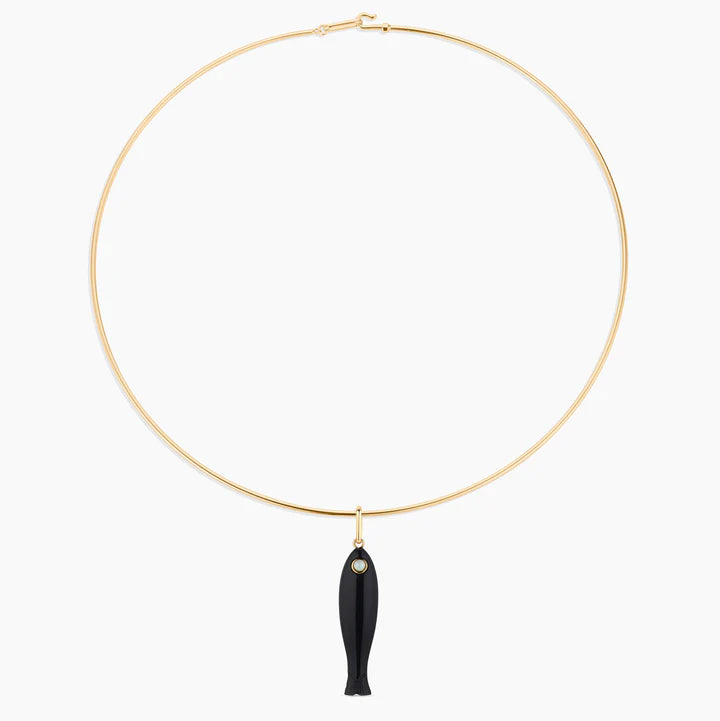 Fortuna Onyx Fish Charm on collar