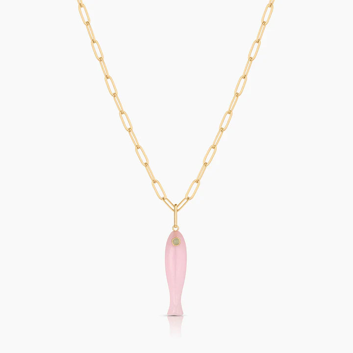Fortuna Pink Jade Fish Charm on chain