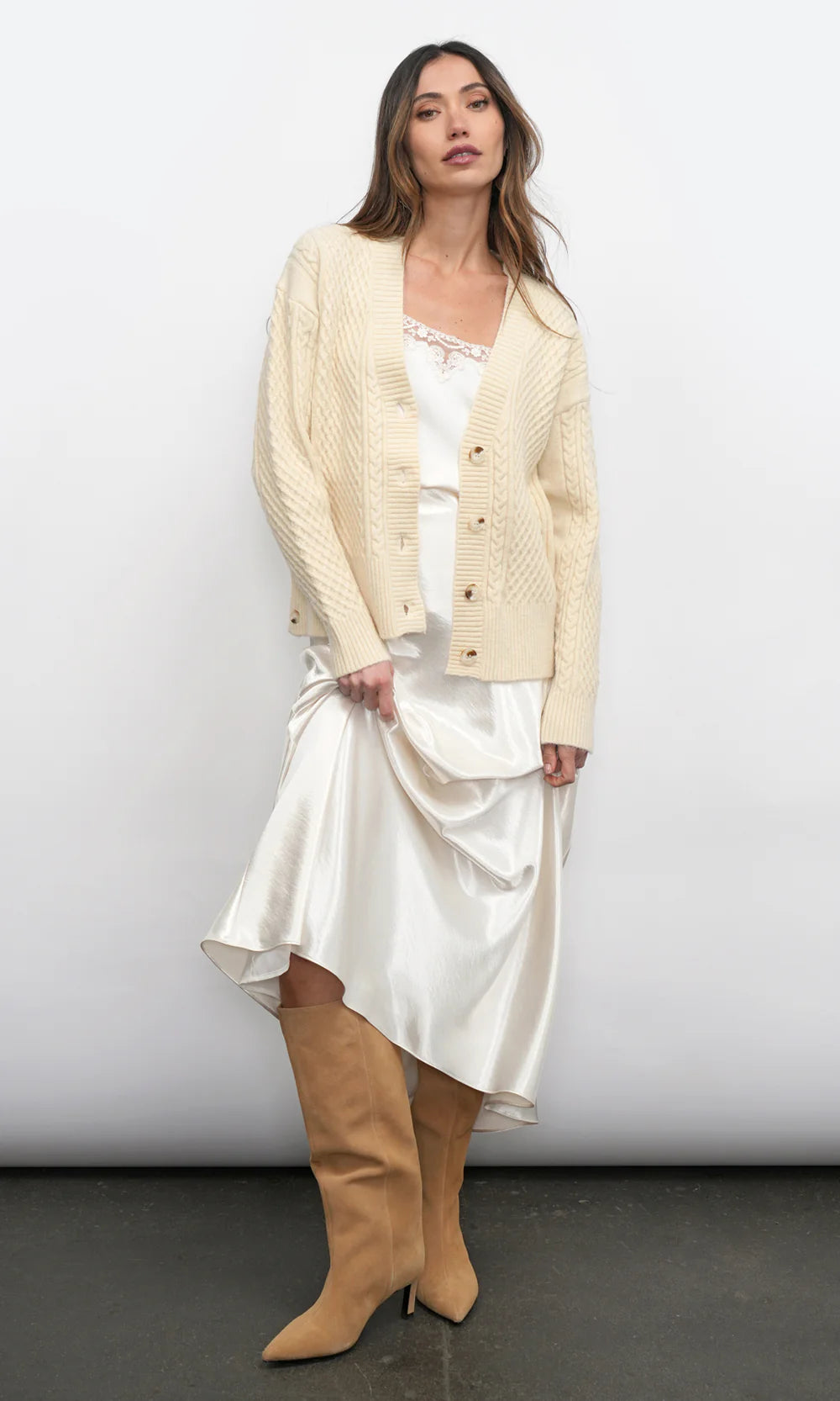 Vickie Cable Knit Oversized Cardigan full body view