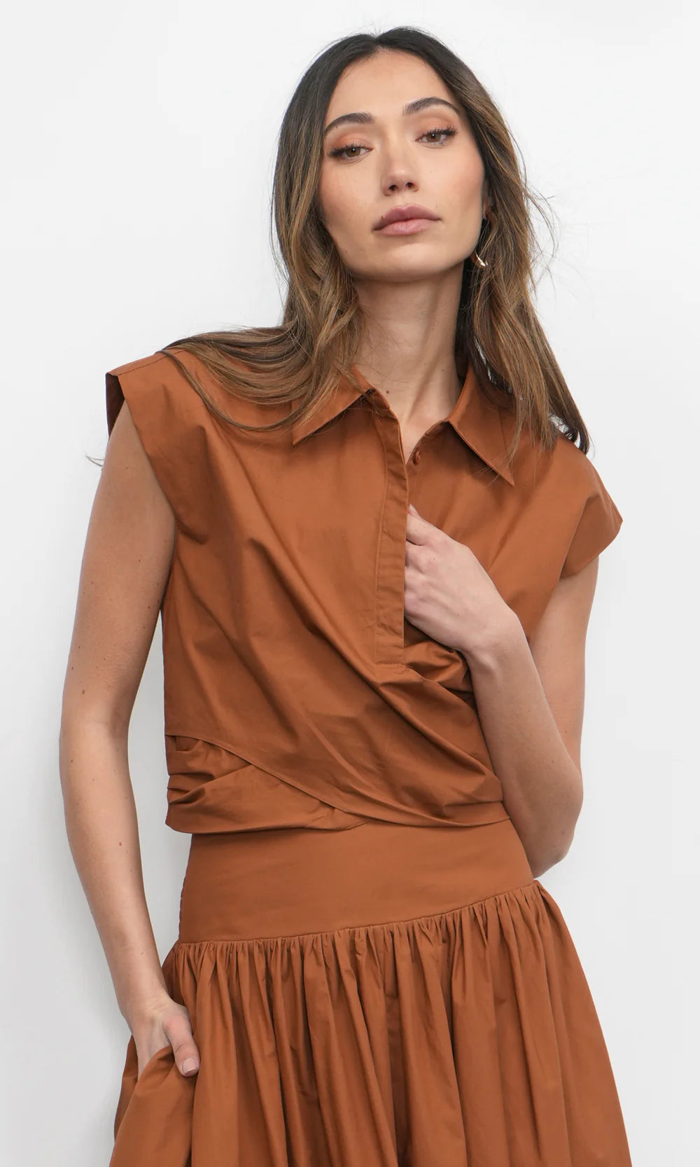 Eloise Wrap Front Poplin Top