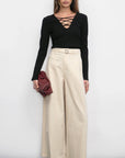 Maxwell Lace Up V-Neck Top full body view