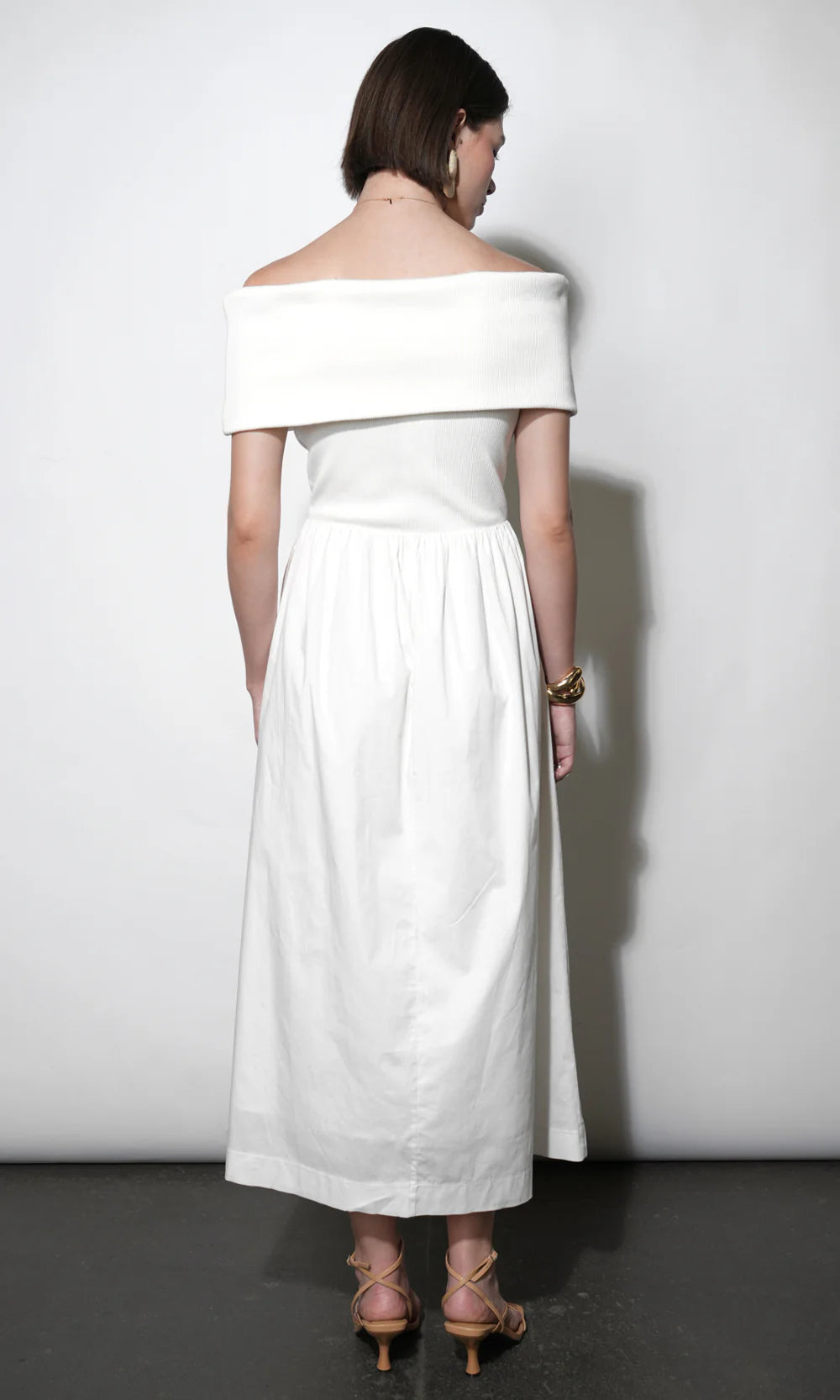 Marjorie Off Shoulder Midi Dress full body back view