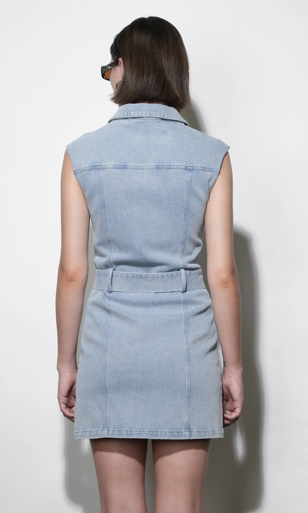 Madison Sleeveless Denim Mini Dress back view