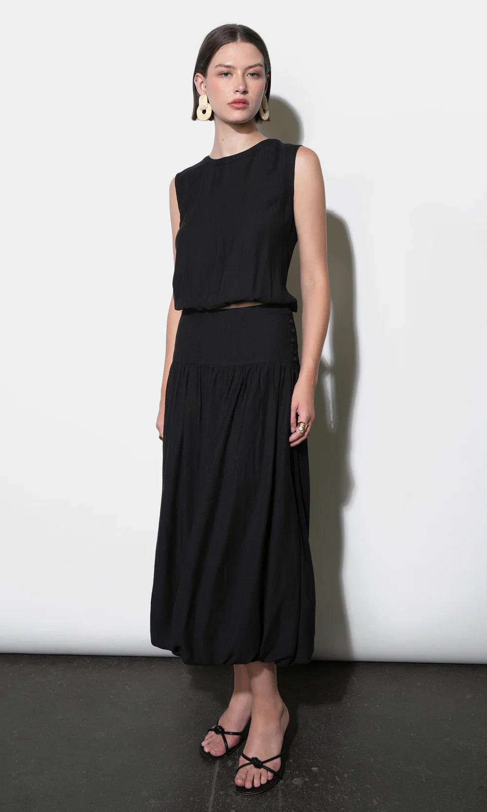 Delilah Bubble Midi Skirt full body front/side view