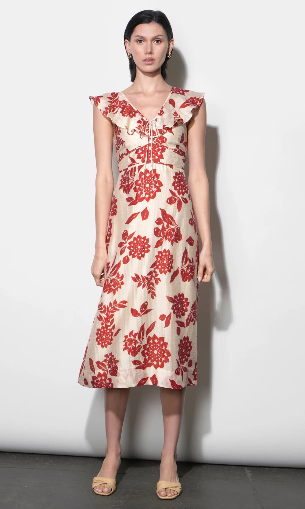 Jacqueline Flutter Sleeve Midi Dress front