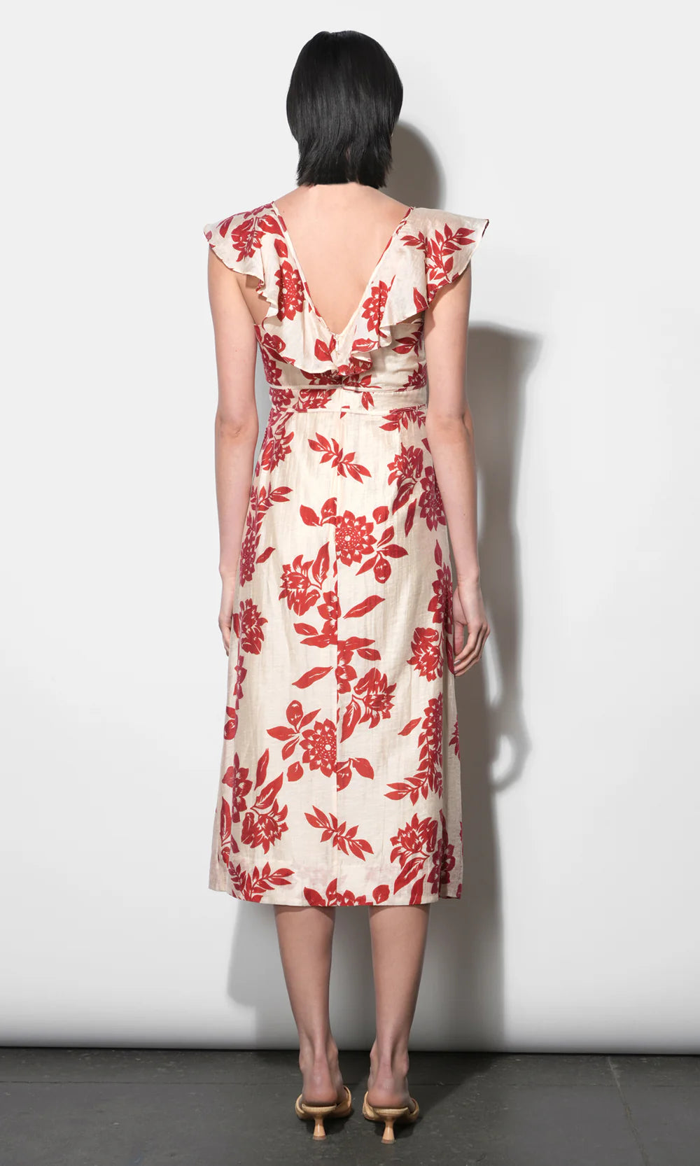 Jacqueline Flutter Sleeve Midi Dress S / CREAM/RED Jacqueline Flutter Sleeve Midi Dress S / CREAM/RED