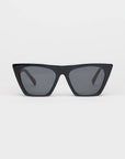 Black sunglasses with dark lenses on a white background