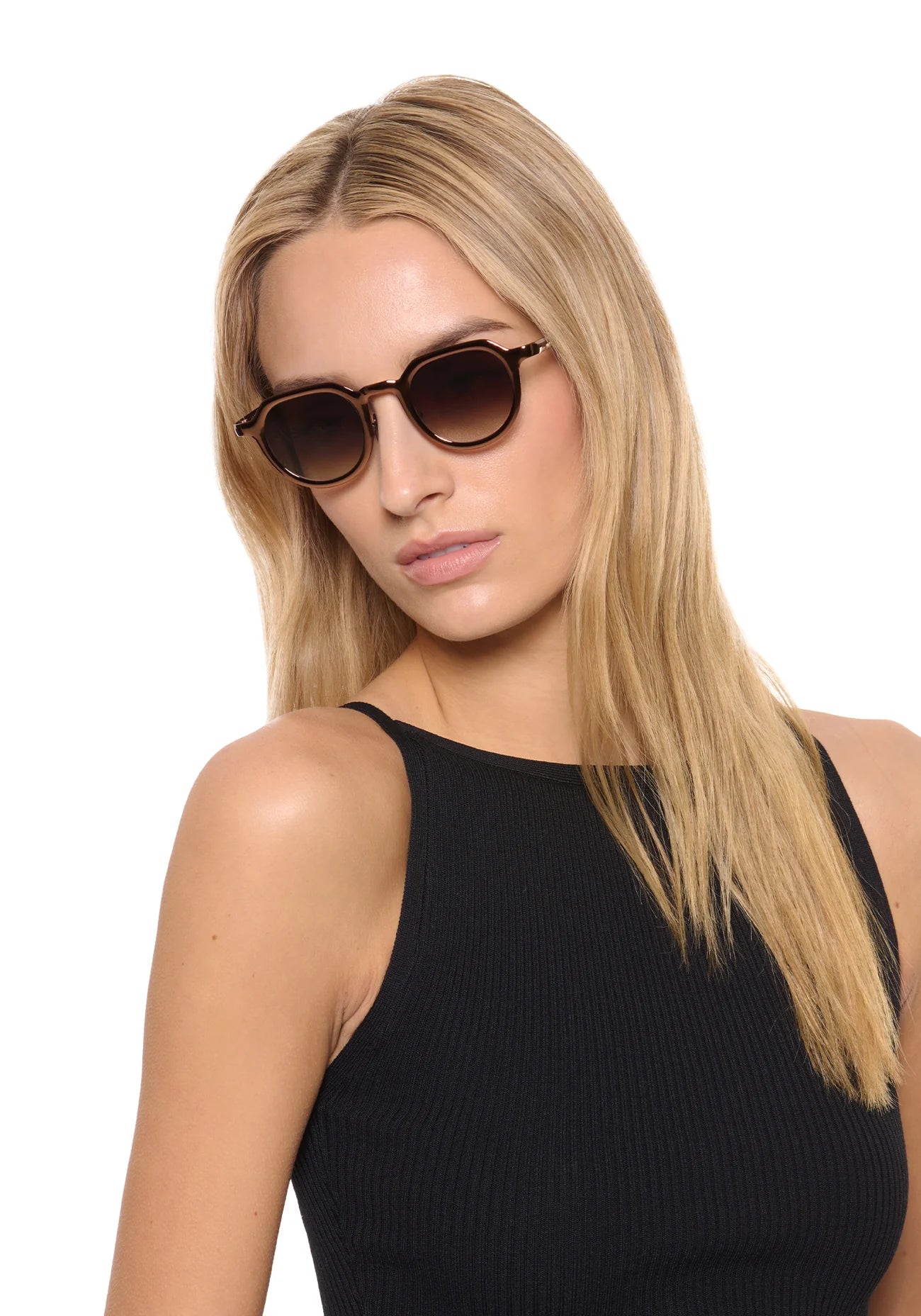 Galvan Sunglasses Bronze Chroma + Venezia on model with average, square face shape