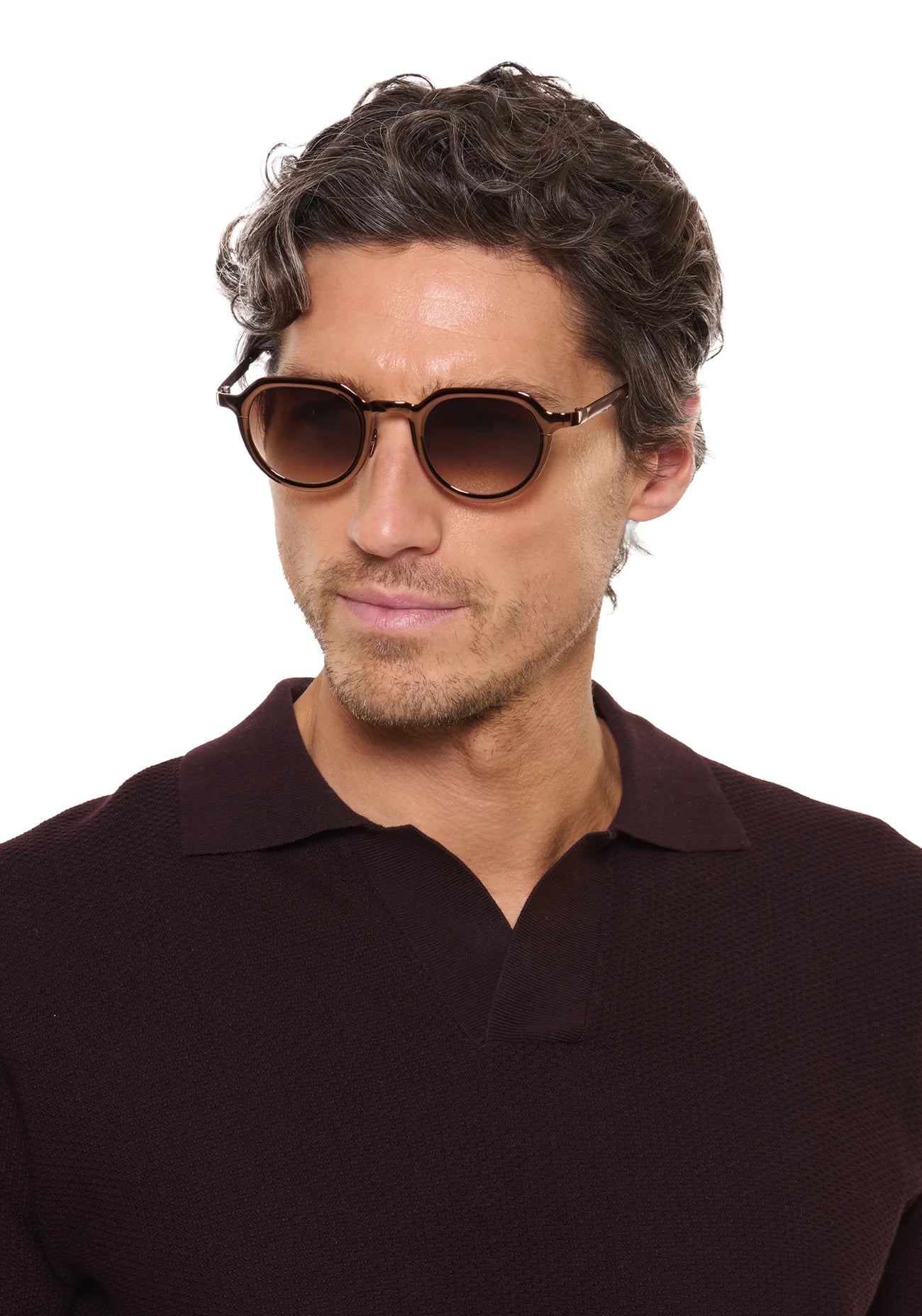 Galvan Sunglasses Bronze Chroma + Venezia on male model with average, square face shape