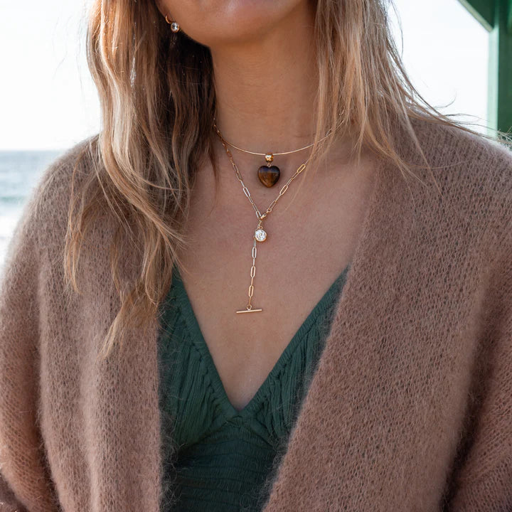 Dottie Lariat Necklace layered with choker