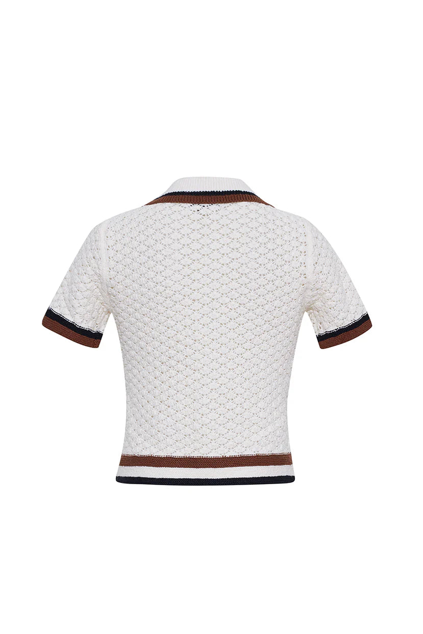 Ginger Short Sleeve Polo Top back view on white background