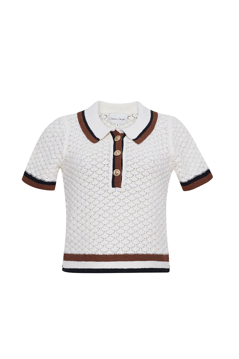 Ginger Short Sleeve Polo Top front view on white background