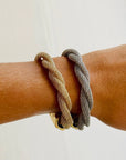 Twisted Mesh Bracelet on wrist with bracelet