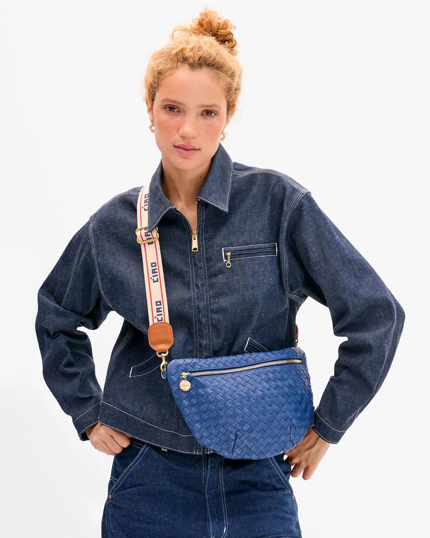 Grande Fanny French Blue Diagonal Woven with additional strap