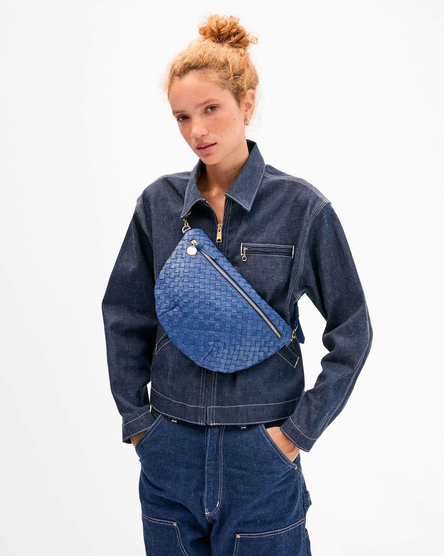 Grande Fanny French Blue Diagonal Woven worn across chest