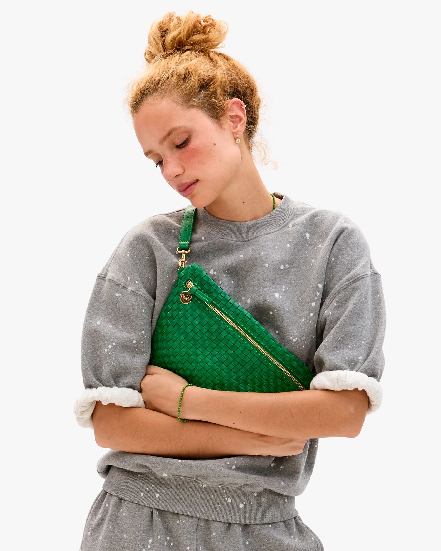 Grande Fanny Grass Woven Checker held against chest