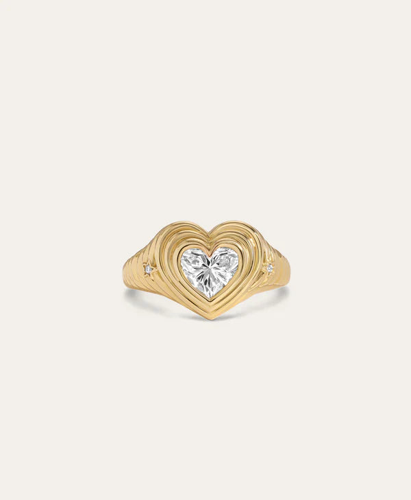  groovy diamond heart signet ring on white background