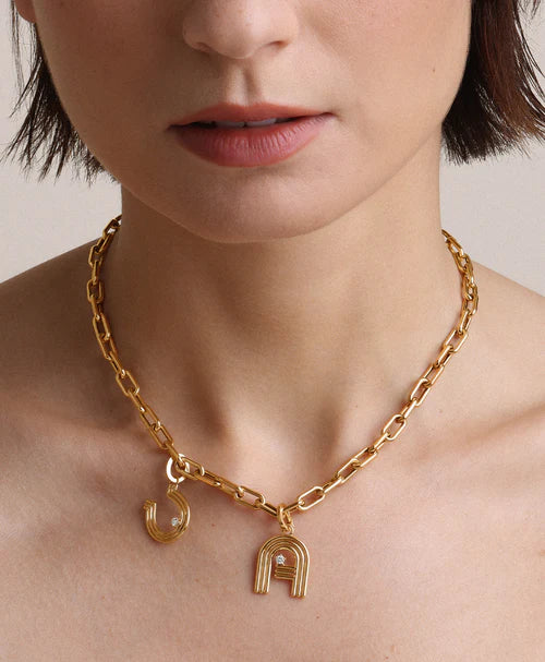 Groovy Diamond Horseshoe Hinged Charm on chain on model