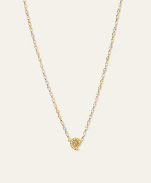Groovy Diamond Seashell Big Bead 14k Yellow Gold on 2mm link chain