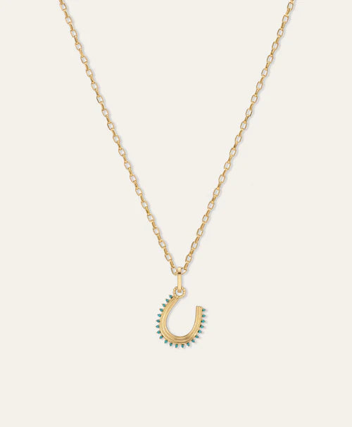 Groovy Turquoise Horseshoe Hinged Charm on 2mm link chain