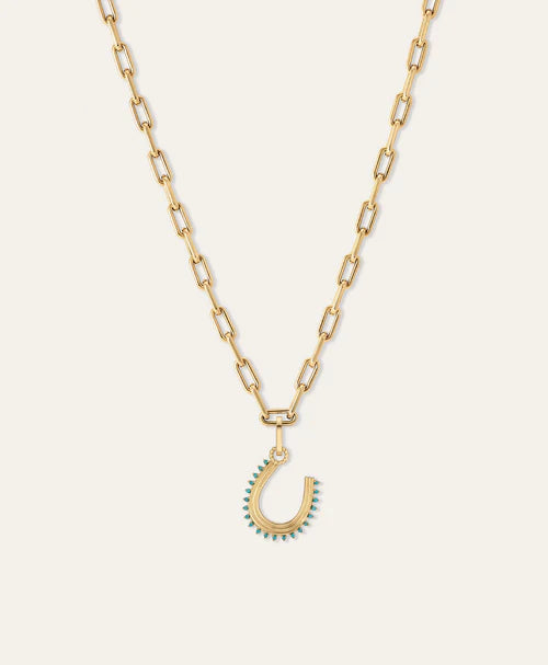Groovy Turquoise Horseshoe Hinged Charm on 4mm Italian link chain