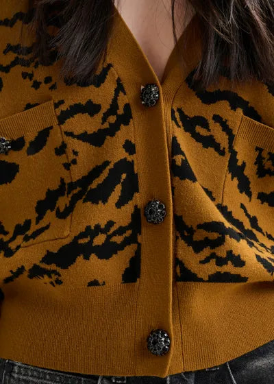 Icali Tiger Print Cardigan button detail