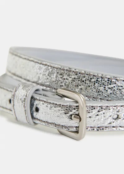 Ilida Shiny Thin Belt Silver super close up