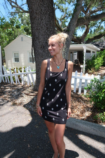 Velvet Elara Embroidered Tank Dress close up front