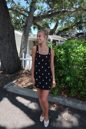 Velvet Elara Embroidered Tank Dress full body front