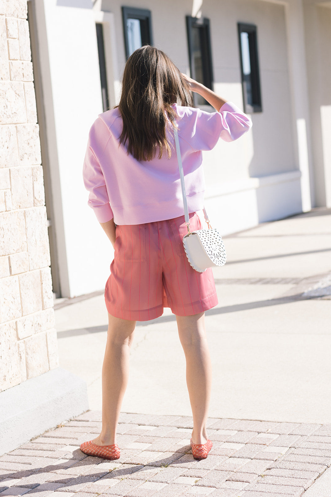 Crinkle Satin Stripe Boxer Short full body back view