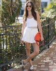 Devon Crop Tank White and Stasia Denim Jean Short full body front