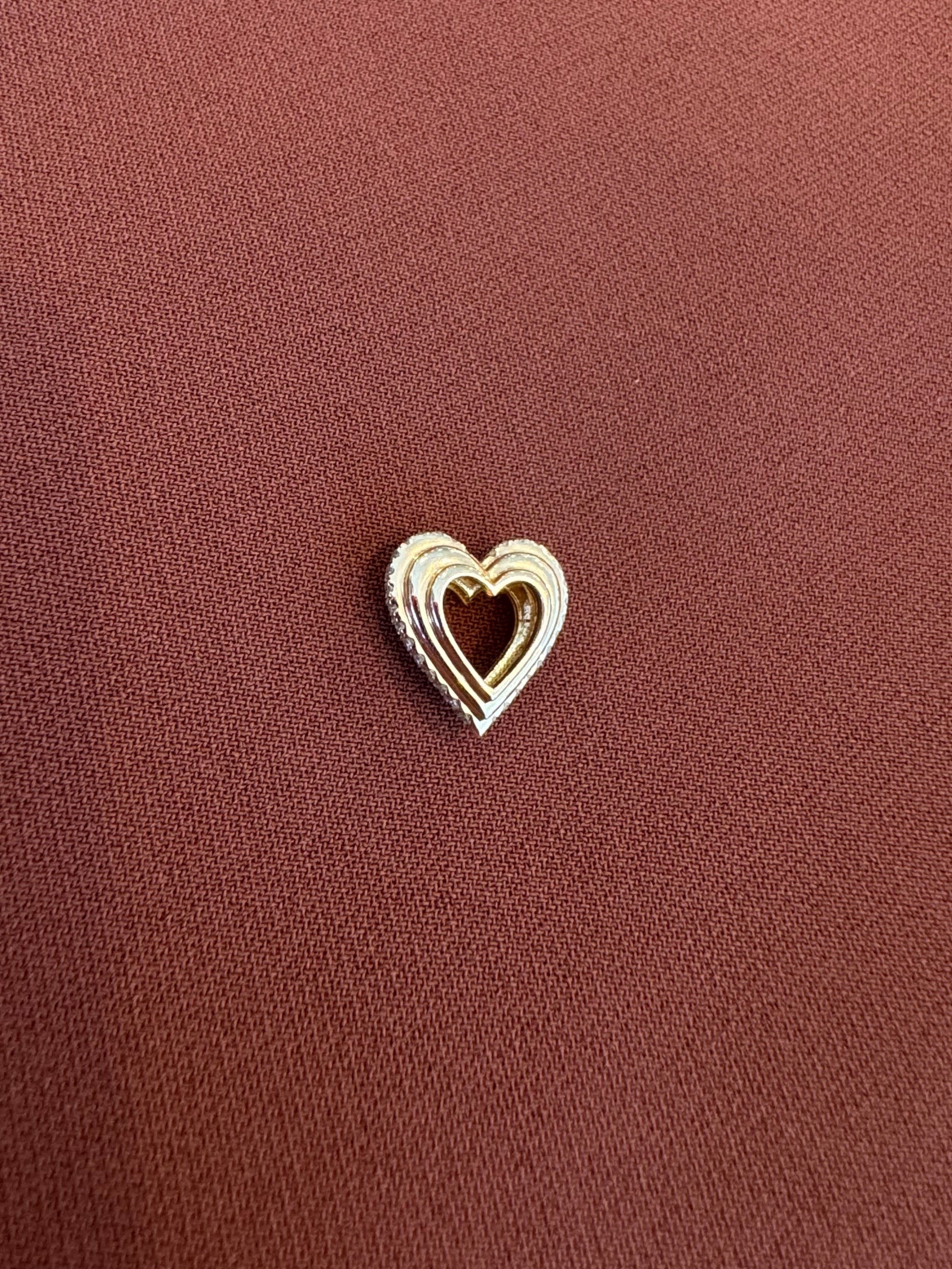 Pave Diamond Groovy Heart Big Bead front view on brown background