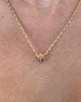 Pave Diamond Groovy Heart Big Bead close up on necklace with side view of bead