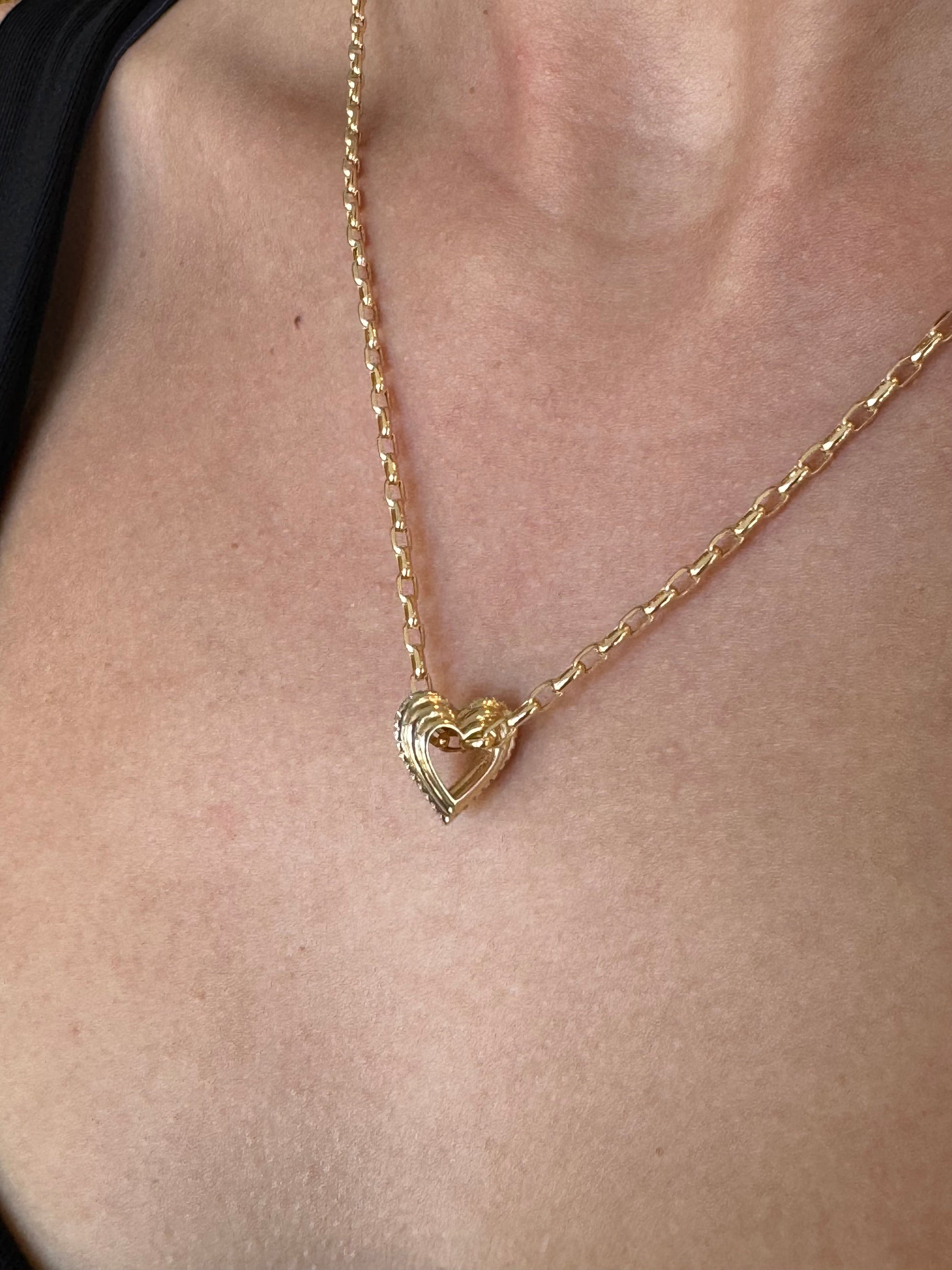 Pave Diamond Groovy Heart Big Bead close up on necklace