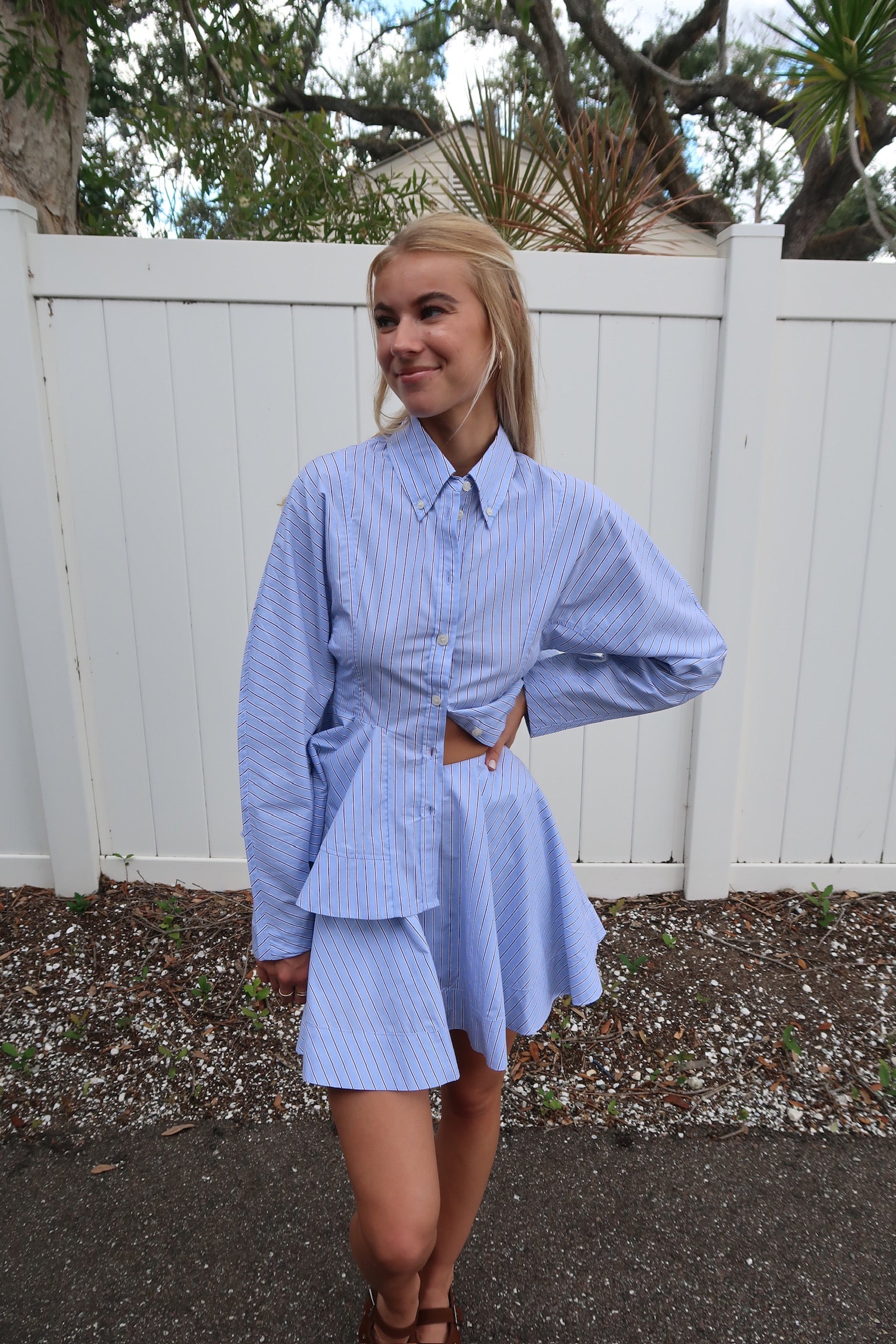 Stripe Cotton Peplum Shirt with matching skirt 