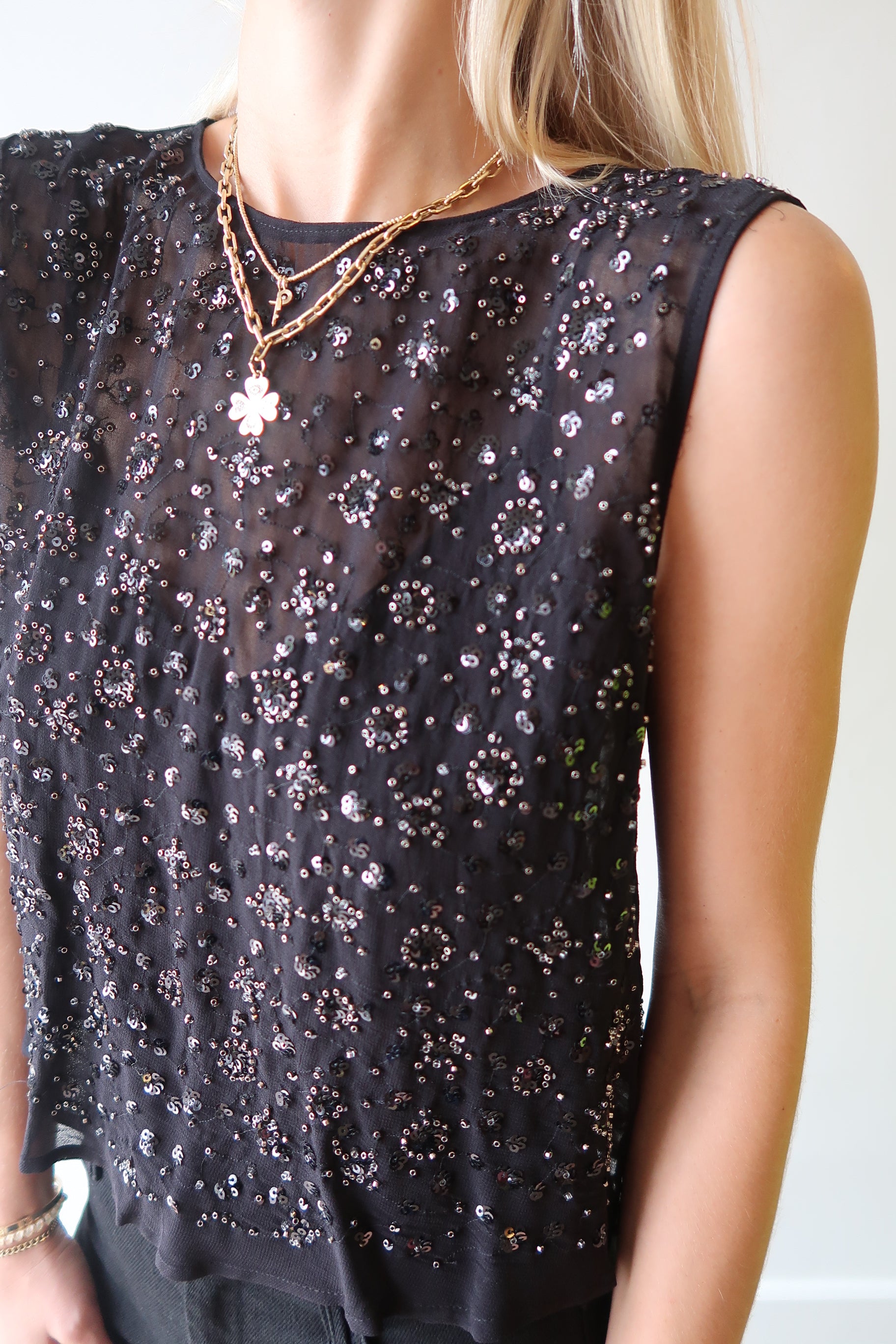 Serena Embellished Shell Top close up