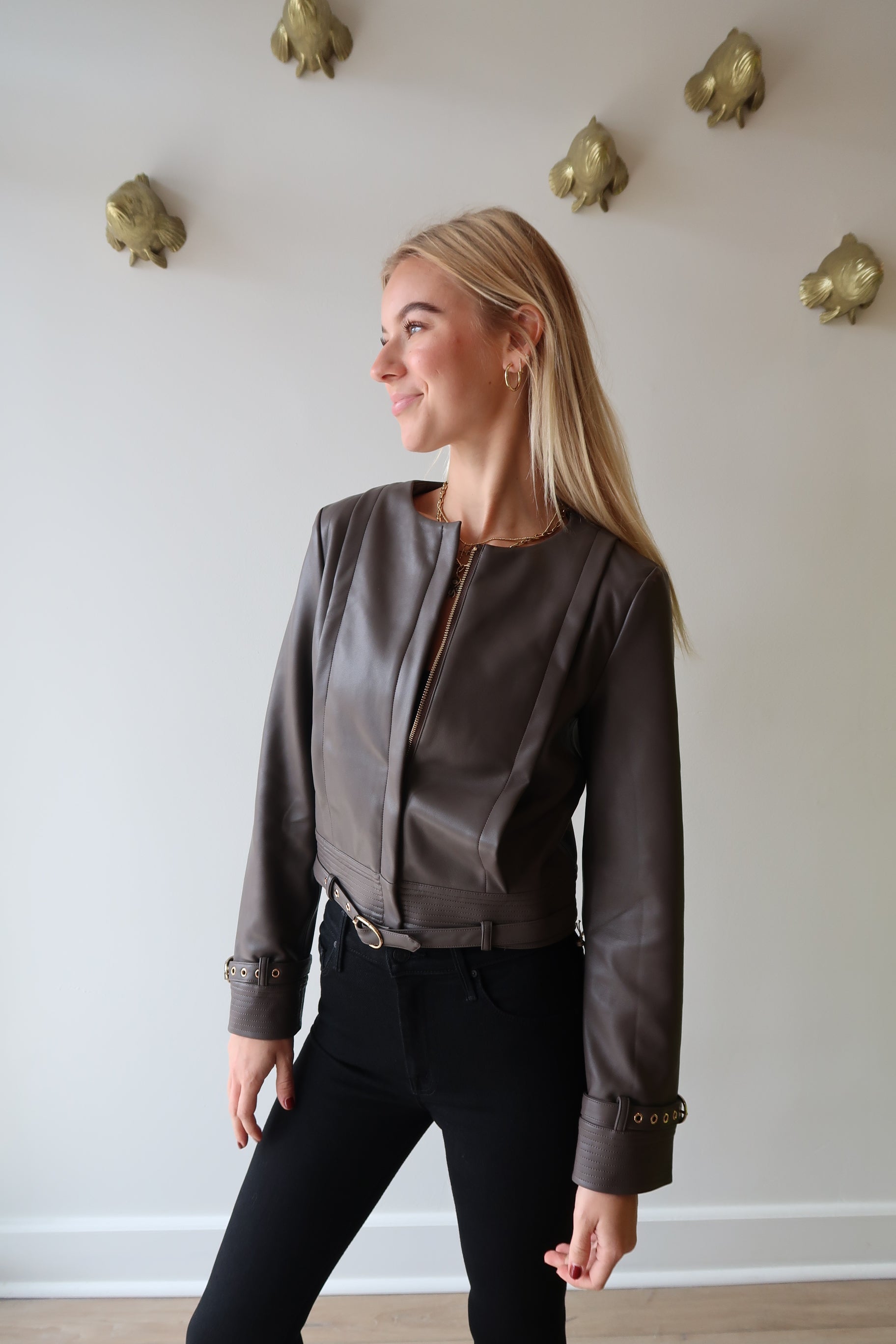 Natalie Vegan Leather Jacket front view