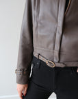 Natalie Vegan Leather Jacket belt detail