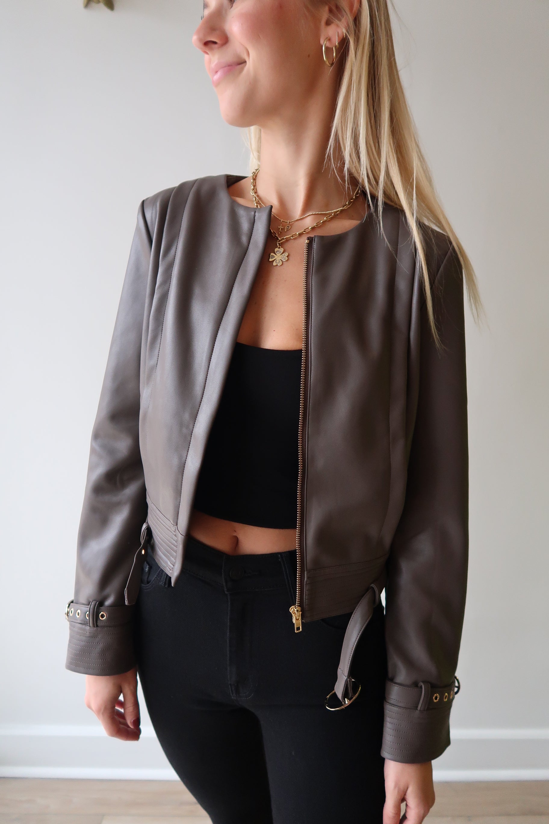 Natalie Vegan Leather Jacket open