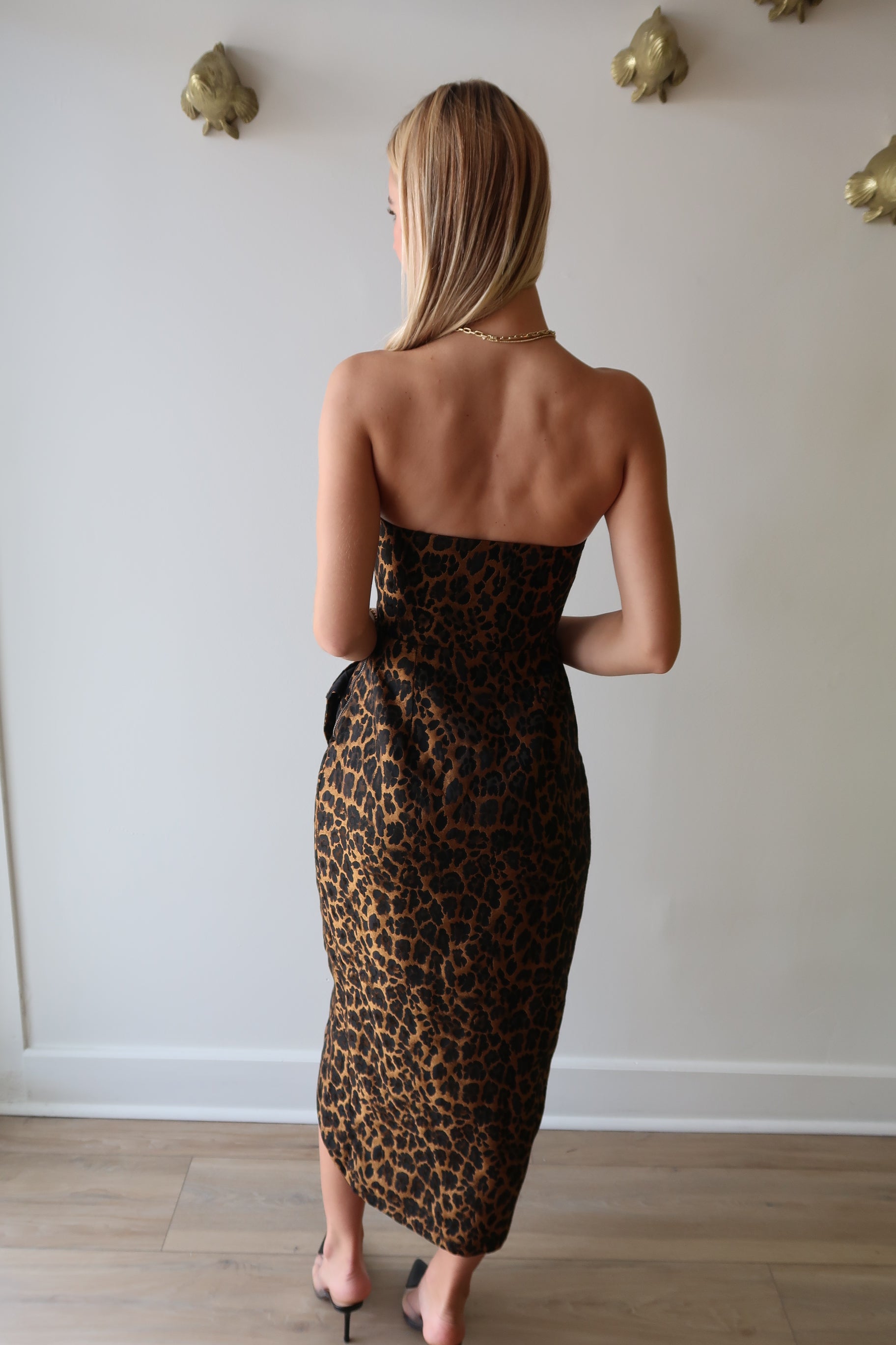 Zaniya Strapless Leopard Dress full body back
