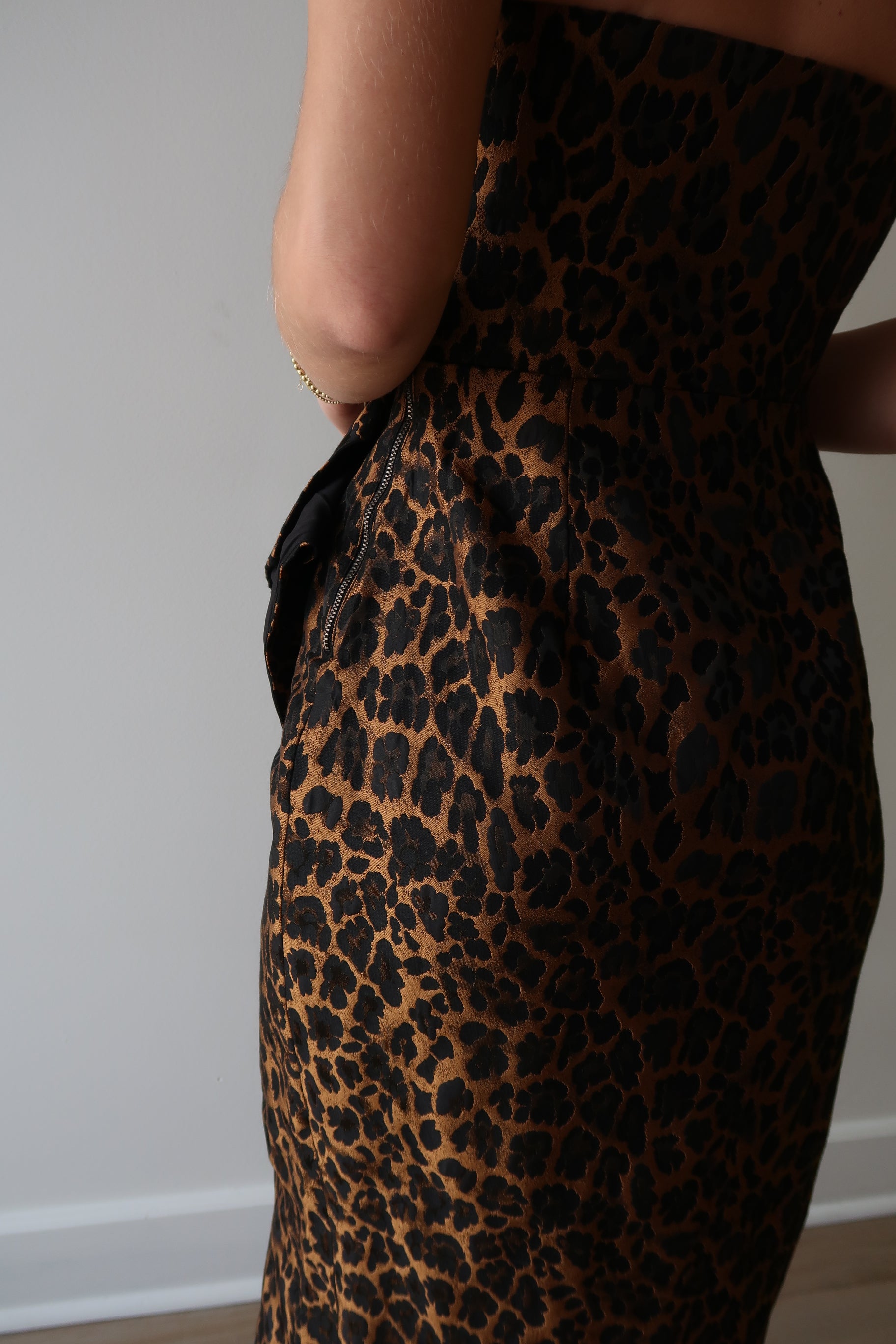 Zaniya Strapless Leopard Dress close up back
