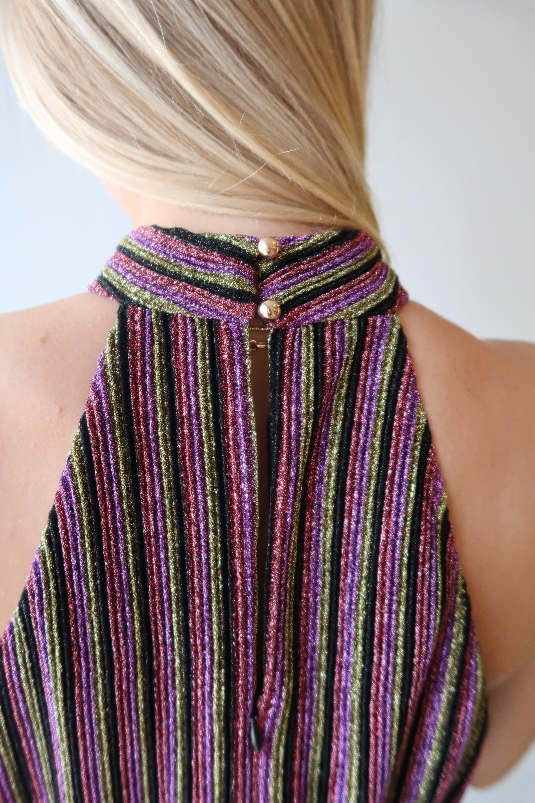 Lark Halter Mini Dress back keyhole with buttons detail