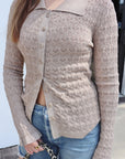 Ruby Knit Long Sleeve Polo Top close up