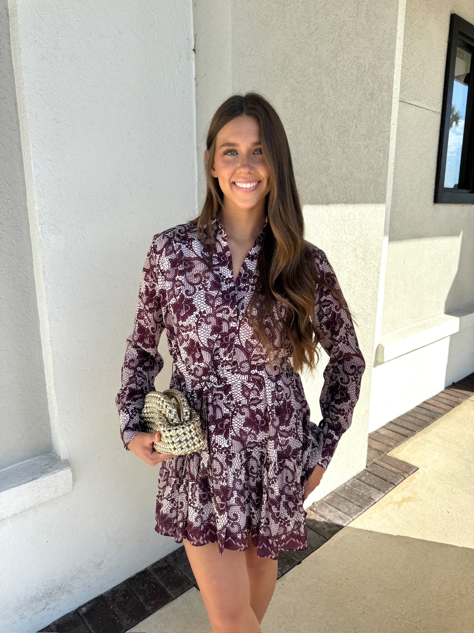 Pilar Lace Print Mini Dress front