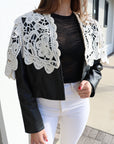 Gwen Leather Jacket with Lace close up front