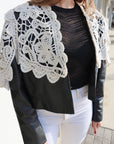 Gwen Leather Jacket with Lace super close up front